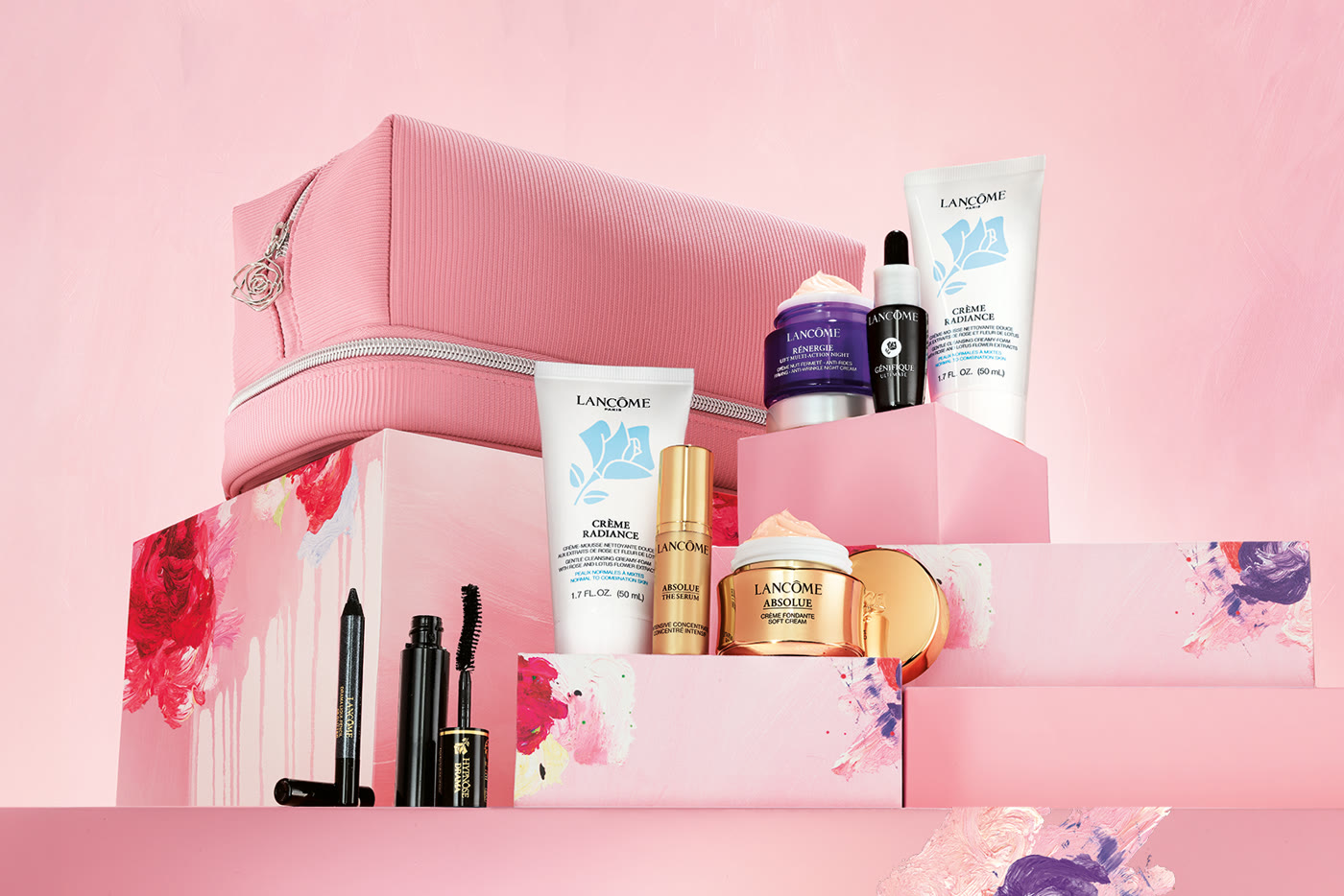 Lancôme Mother's Day gift with purchase set on pink boxes